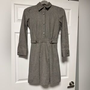 Maje Black and White Houndstooth Long Sleeve Dress